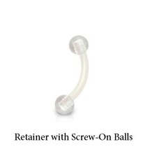 Eyebrow Piercing Retainer - Flexi Flexible Curved with Screw-On Balls  Bioflex