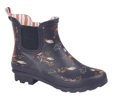Ladies Floral Print Ankle Wellies Short Slip On Wellington Boots Sizes 3 to 9
