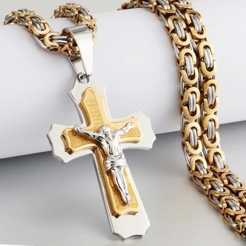 Men large two tone - men's, crucifix