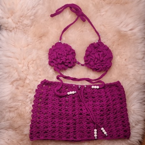Handmade magenta crochet 2pc - magenta,