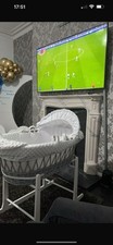 Grey Wicker Moses Basket with Rocking Stand and Mattress