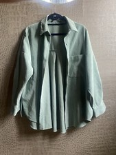 Zara Cord Velvet Jacket Shirt Shacket Teal Sea Foam  L  Oversized 