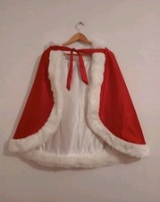 Christmas Mrs Clause white & red faux fur tie hooded heavy snow cape bolero
