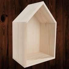 Medium Wooden House Shaped Shelf Plain Pine to Decorate | With Background