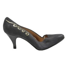 SUSANNA Womens Grey Leather Kitten Heels UK 6 Elegant Dress Shoes