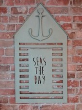 SEAS THE DAY - Metal Sign / Plaque - Nautical Seaside Anchor -Coastal Home Decor