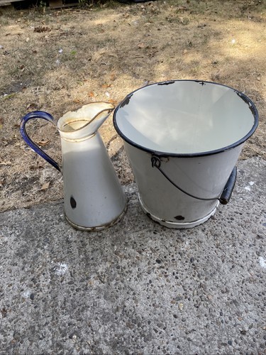 Large vintage white enamel - vintage,