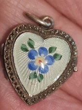 silver enamelled locket old with marcasites stunning
