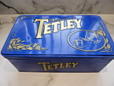 Tetley Tea Tin Blue Gold Vintage Embossed Design Rectangle Large Collectors Item