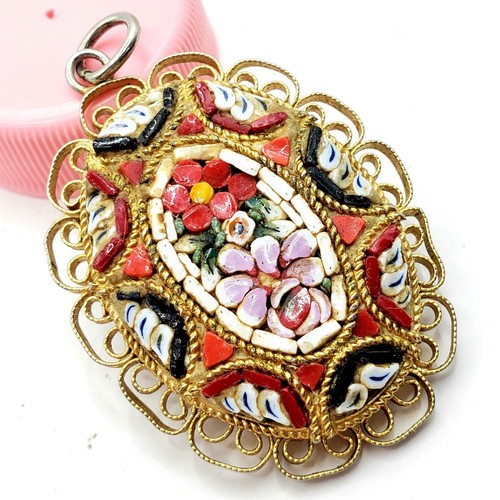 Vintage micro mosaic - gold, tone