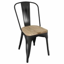 Bolero Bistro Side Chairs with Wooden Seat Pad in Black - Stackable - Pack of 4