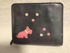 Radley Black Leather Zip Coin Purse, Wallet, Card Holder - Bi-Fold - Scottie Dog
