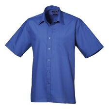 Mens Short Sleeve Poplin Shirt Plain Formal Office Work Easy Care Classic Top