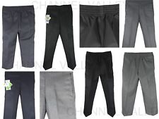 Boys Elasticated Pull On School Trousers Pull up Black Grey Navy Age 1 - 16