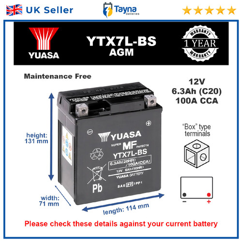 Genuine yuasa ytx7l - genuine, ytx7l-bs