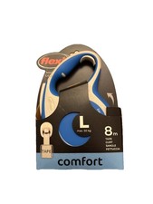 Flexi Dog Lead - Blue & White. Comfort Tape. Large - 8m (50KG).