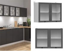 Kitchen Wall Cabinet Glass Display 800mm Unit Cupboard Shaker Dark Grey Junona