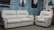 G PLAN SEATTLE STATIC 3 SEATER SOFA & ARMCHAIR IN REGENT CHALK LEATHER RRP £3455