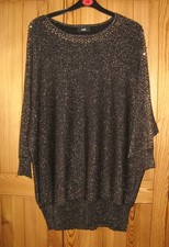 Wallis black & gold glitter batwing sleeve jumper, gold 'jewels'. L, 16-18.  NEW