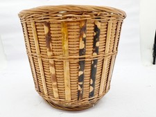 VINTAGE WICKER WOVEN WASTE PAPER BIN ROUND STORAGE BASKET HOME DECOR