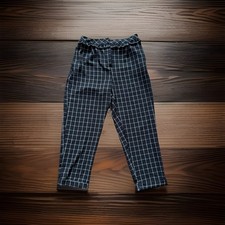 Topshop Cotton Mix Paperbag High Waisted Trousers Black White Checkered Checked 