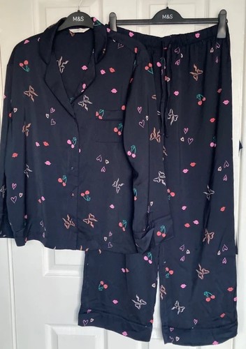 Ladies navy satin printed - navy,
