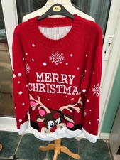 Mens Christmas Xmas jumper rudolf reindeer 3D Pom poms chest 44’ good condition
