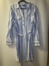 M&S Collection Linen Mix Midi Shirt Dress Uk 16 Pockets Belt Long Sleeves Summer
