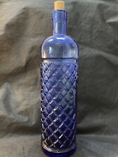 Vintage Blue Cobalt Glass Bottle 12” MCM Hand Blown Glass Home Decor Glassware