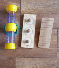 Hamster Wooden Feeding Puzzle , Wooden See Saw, Plastic Tunnel - New