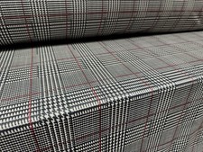 Double Jersey Upholstery Fabric, Per Metre - Dogtooth Check Print - Grey & Red