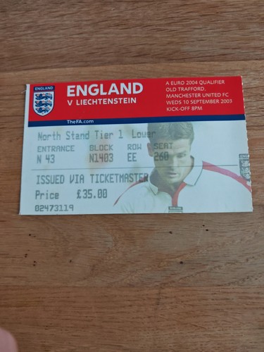 England ticket stubb v - england, fc