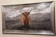 Highland cow black & white background picture with liquid art chrome step frame