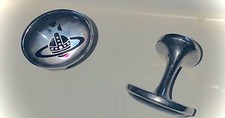 VIIVIENNE WESTWOOD UNISEX BUTTON CUFFLINKS SILVER /BLACK WITH V.W ORB LOGO 