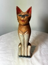 Vintage hand carved wooden cat - carved,