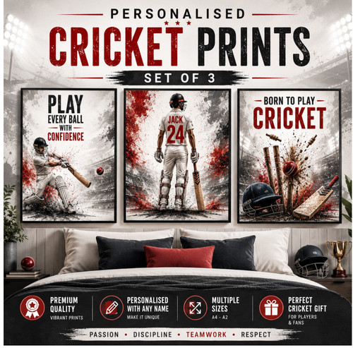 Personalised cricket prints - cricket,