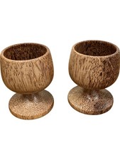Set of 2 Wooden Egg Cups Rustic Design Kitchen Tableware