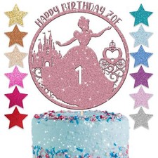 Cinderella Personalised Cake Topper Custom Happy Birthday Glitter Disney Name