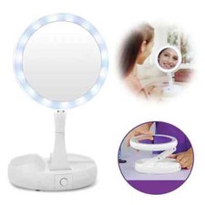 Foldable Double Sided Mirror With 10x Magnifying Cosmetic Lighted And Storage