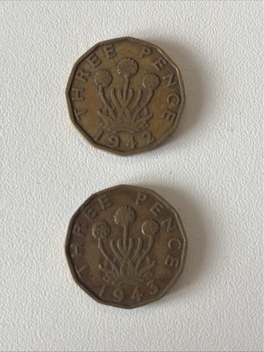 1942 three pence coins - three,