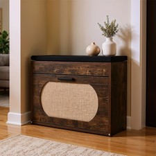 Wooden Shoe Bench with Cushion