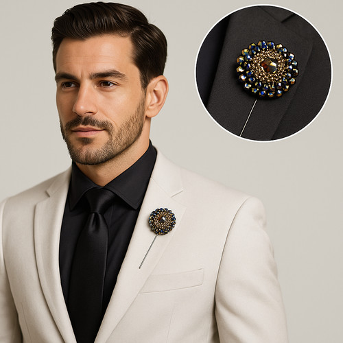 Men gold blue crystal - &,