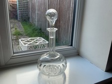 Small Antique Victorian Faceted Shaft And Globe Crystal Decanter With Stopper