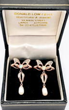 Vintage  14ct Rose Gold Opal, Diamond & Baroque Pearl Earrings, 3.1g, Boxed.