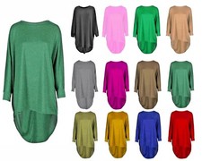 Women Plus Plain Oversized Long Sleeve Batwing Dip Hem Baggy Ladies loose Top