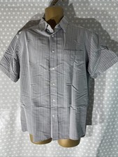 Mens M&S Man Size Large Grey Stripe Short Sleeve Soft Touch Smart Casual Shirt
