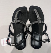 Ladies flat sandals black toe