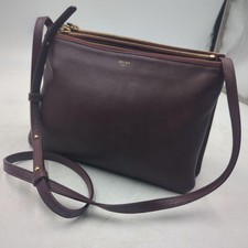 Celine Trio Large Bordeaux Shoulder Bag Vintage Logo Used Good Condition