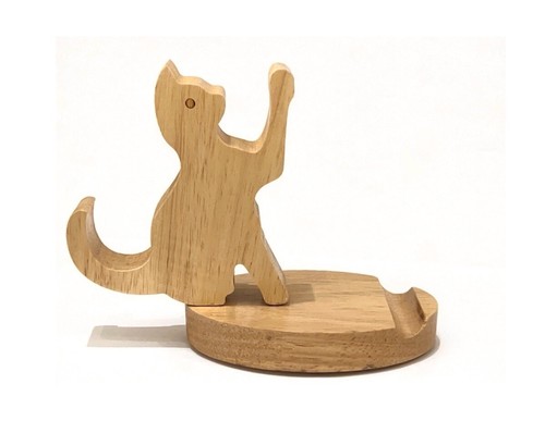 Wooden cat phone stand - phone, mobile