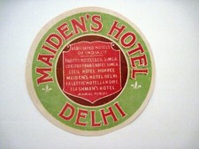 Vintage Travel Luggage Label for "Maiden's Hotel, Delhi" in "India"  *